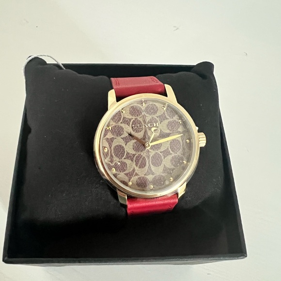 Coach Gold-Tone Watch with Red Leather Strap - Picture 1 of 5